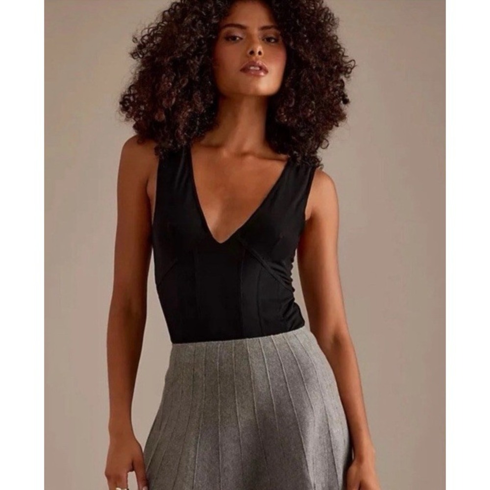 NWT Anthropologie Pilcro Plunge Bodysuit Sz XS Black